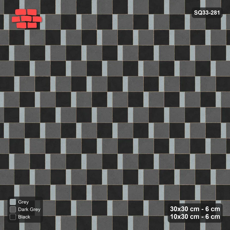 Interlock (Pasco) 30x30 cm · SQ33-281 · Slab Pair + 10x30 Plank Step, Alternating, Right · Top view Interlock (Pasco) 30x30 cm · SQ33-281 · Slab Pair + 10x30 Plank Step, Alternating, Right · Top view
