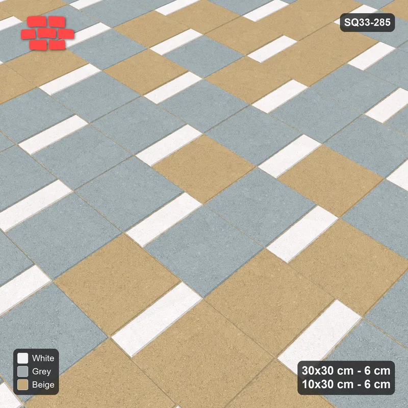 Interlock (Pasco) 30x30 cm · SQ33-285 · Slab Pair + 10x30 Plank Step, Blend, Left, Kerb Frame · Side view Interlock (Pasco) 30x30 cm · SQ33-285 · Slab Pair + 10x30 Plank Step, Blend, Left, Kerb Frame · Side view