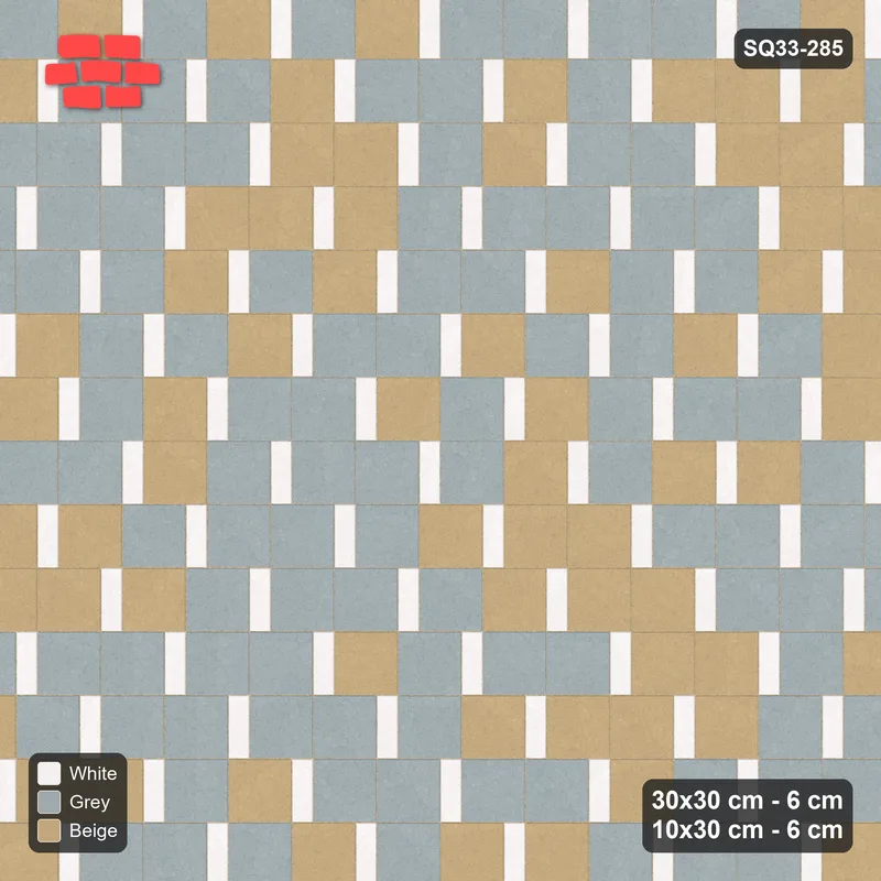 Interlock (Pasco) 30x30 cm · SQ33-285 · Slab Pair + 10x30 Plank Step, Blend, Left, Kerb Frame · Top view Interlock (Pasco) 30x30 cm · SQ33-285 · Slab Pair + 10x30 Plank Step, Blend, Left, Kerb Frame · Top view