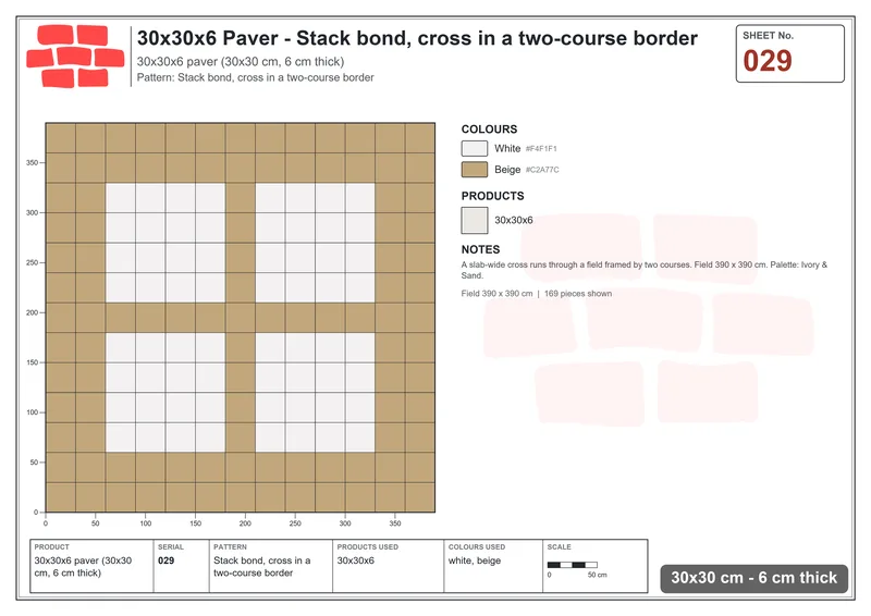 Interlock (Pasco) 30x30 cm · SQ33-29 · Stack bond, cross in a two-course border · Laying plan Interlock (Pasco) 30x30 cm · SQ33-29 · Stack bond, cross in a two-course border · Laying plan