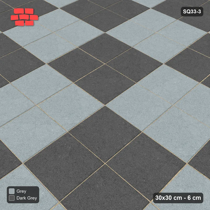 Interlock (Pasco) 30x30 cm · SQ33-3 · Stack bond, 2x2 block checkerboard · Side view Interlock (Pasco) 30x30 cm · SQ33-3 · Stack bond, 2x2 block checkerboard · Side view