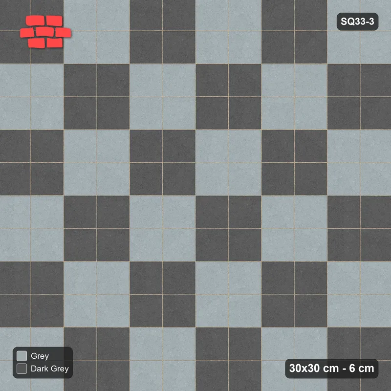 Interlock (Pasco) 30x30 cm · SQ33-3 · Stack bond, 2x2 block checkerboard · Top view Interlock (Pasco) 30x30 cm · SQ33-3 · Stack bond, 2x2 block checkerboard · Top view