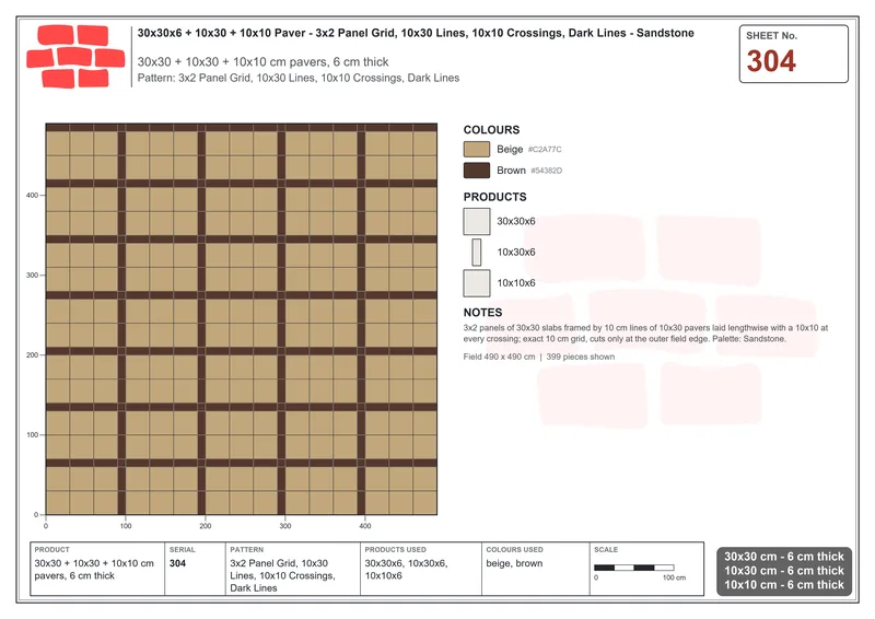 Interlock (Pasco) 30x30 cm · SQ33-304 · 3x2 Panel Grid, 10x30 Lines, 10x10 Crossings, Dark Lines · Laying plan Interlock (Pasco) 30x30 cm · SQ33-304 · 3x2 Panel Grid, 10x30 Lines, 10x10 Crossings, Dark Lines · Laying plan