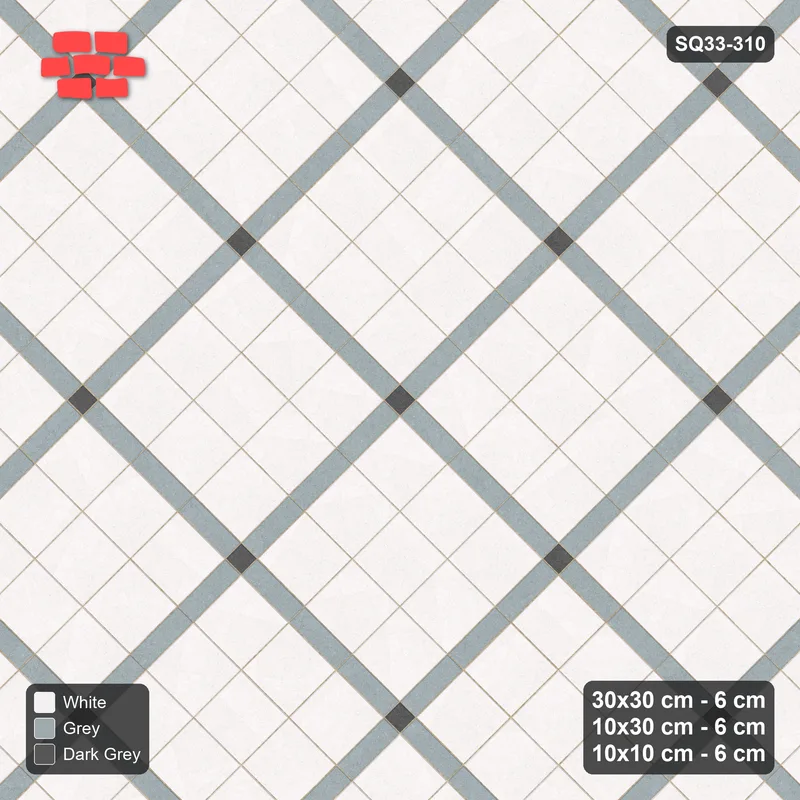 Interlock (Pasco) 30x30 cm · SQ33-310 · 45-Degree 3x3 Panels, Accent Crossings, Kerb Frame · Top view Interlock (Pasco) 30x30 cm · SQ33-310 · 45-Degree 3x3 Panels, Accent Crossings, Kerb Frame · Top view