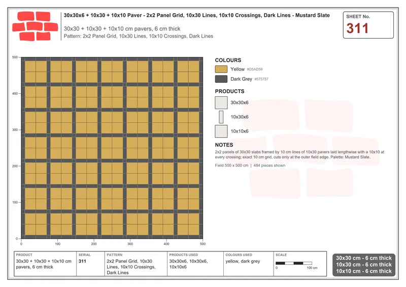 Interlock (Pasco) 30x30 cm · SQ33-311 · 2x2 Panel Grid, 10x30 Lines, 10x10 Crossings, Dark Lines · Laying plan Interlock (Pasco) 30x30 cm · SQ33-311 · 2x2 Panel Grid, 10x30 Lines, 10x10 Crossings, Dark Lines · Laying plan