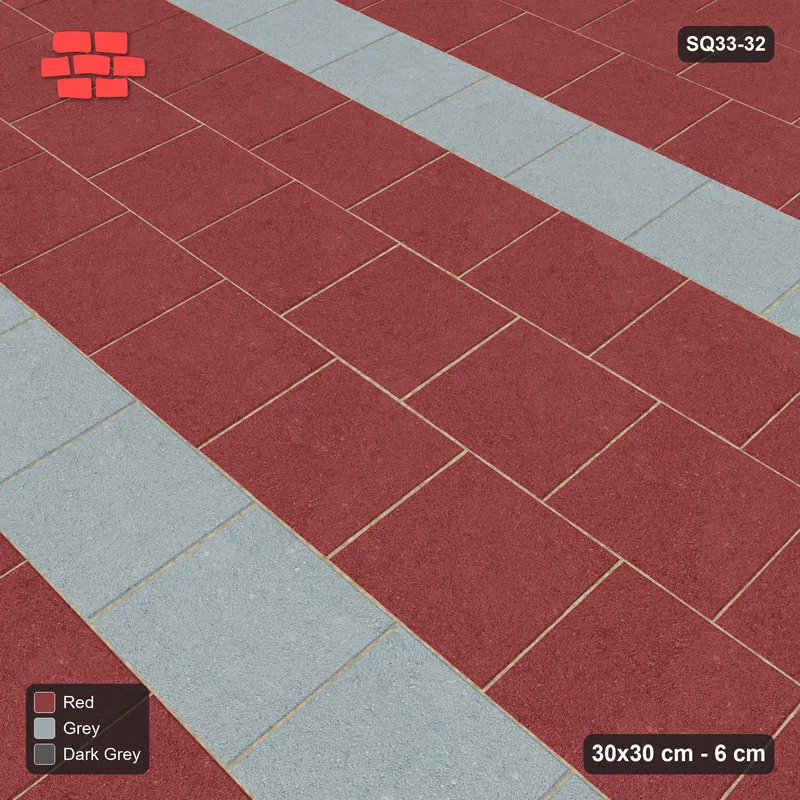 Interlock (Pasco) 30x30 cm · SQ33-32 · Half-bond running in a kerb frame, course stripes · Side view Interlock (Pasco) 30x30 cm · SQ33-32 · Half-bond running in a kerb frame, course stripes · Side view