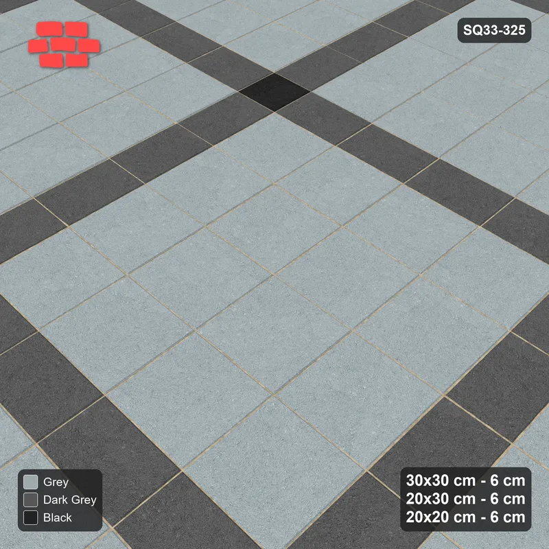 Interlock (Pasco) 30x30 cm · SQ33-325 · 4x4 Panel Grid, 20x30 Lines, 20x20 Crossings, Kerb Frame · Side view Interlock (Pasco) 30x30 cm · SQ33-325 · 4x4 Panel Grid, 20x30 Lines, 20x20 Crossings, Kerb Frame · Side view
