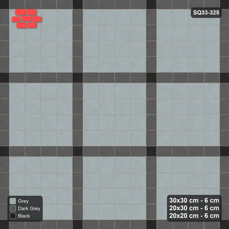 Interlock (Pasco) 30x30 cm · SQ33-325 · 4x4 Panel Grid, 20x30 Lines, 20x20 Crossings, Kerb Frame · Top view Interlock (Pasco) 30x30 cm · SQ33-325 · 4x4 Panel Grid, 20x30 Lines, 20x20 Crossings, Kerb Frame · Top view