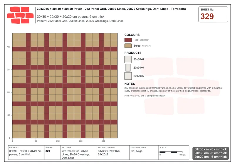 Interlock (Pasco) 30x30 cm · SQ33-329 · 2x2 Panel Grid, 20x30 Lines, 20x20 Crossings, Dark Lines · Laying plan Interlock (Pasco) 30x30 cm · SQ33-329 · 2x2 Panel Grid, 20x30 Lines, 20x20 Crossings, Dark Lines · Laying plan