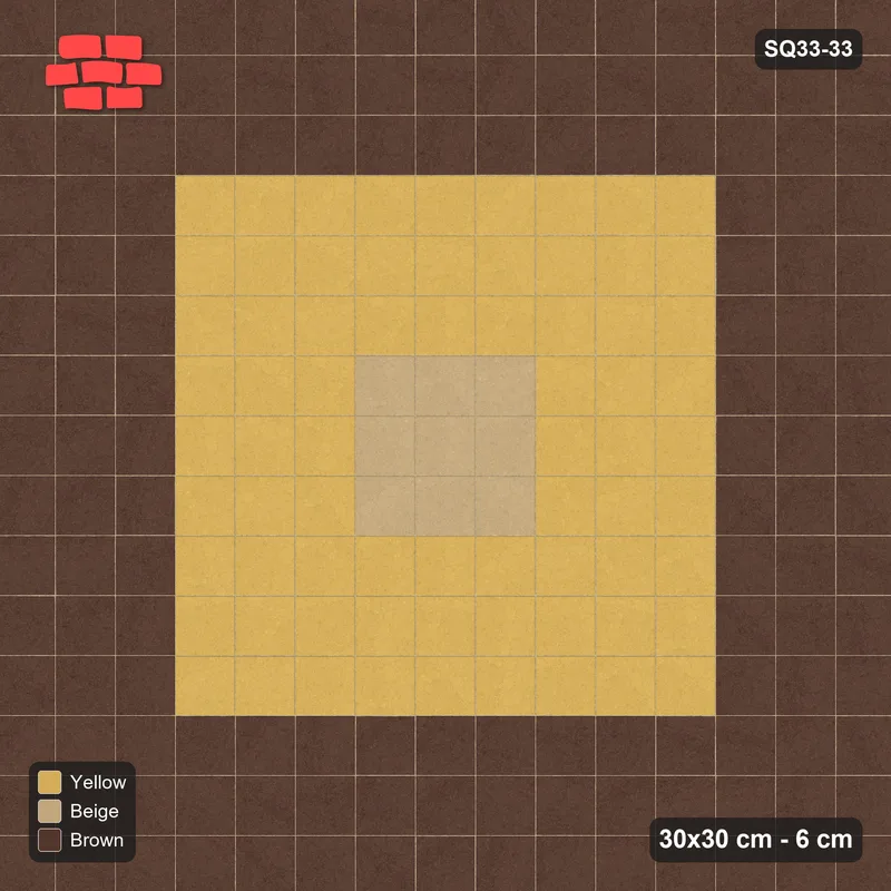 Interlock (Pasco) 30x30 cm · SQ33-33 · Stack bond, three-course border and centre block · Top view Interlock (Pasco) 30x30 cm · SQ33-33 · Stack bond, three-course border and centre block · Top view
