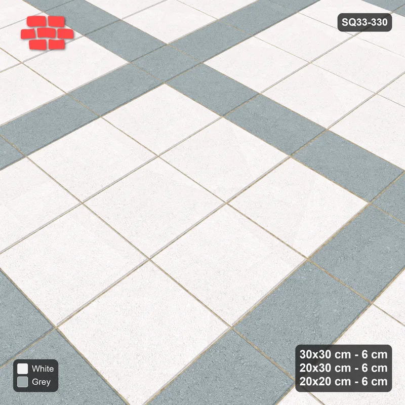 Interlock (Pasco) 30x30 cm · SQ33-330 · 3x3 Panel Grid, 20x30 Lines, 20x20 Crossings, Kerb Frame · Side view Interlock (Pasco) 30x30 cm · SQ33-330 · 3x3 Panel Grid, 20x30 Lines, 20x20 Crossings, Kerb Frame · Side view