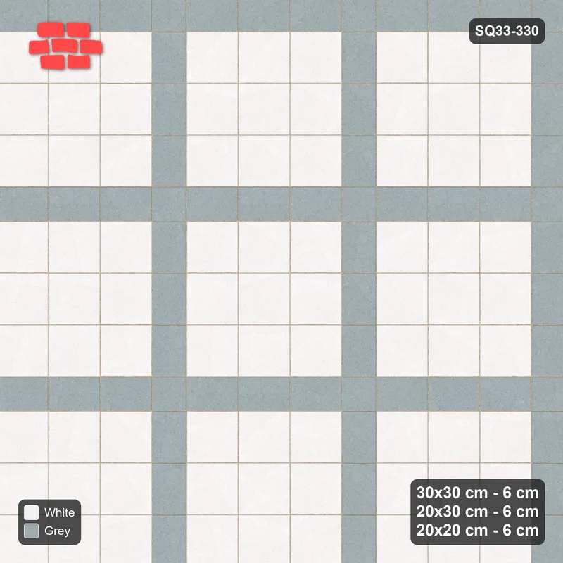 Interlock (Pasco) 30x30 cm · SQ33-330 · 3x3 Panel Grid, 20x30 Lines, 20x20 Crossings, Kerb Frame · Top view Interlock (Pasco) 30x30 cm · SQ33-330 · 3x3 Panel Grid, 20x30 Lines, 20x20 Crossings, Kerb Frame · Top view