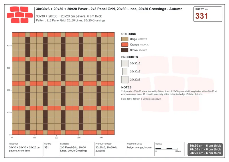Interlock (Pasco) 30x30 cm · SQ33-331 · 2x3 Panel Grid, 20x30 Lines, 20x20 Crossings · Laying plan Interlock (Pasco) 30x30 cm · SQ33-331 · 2x3 Panel Grid, 20x30 Lines, 20x20 Crossings · Laying plan