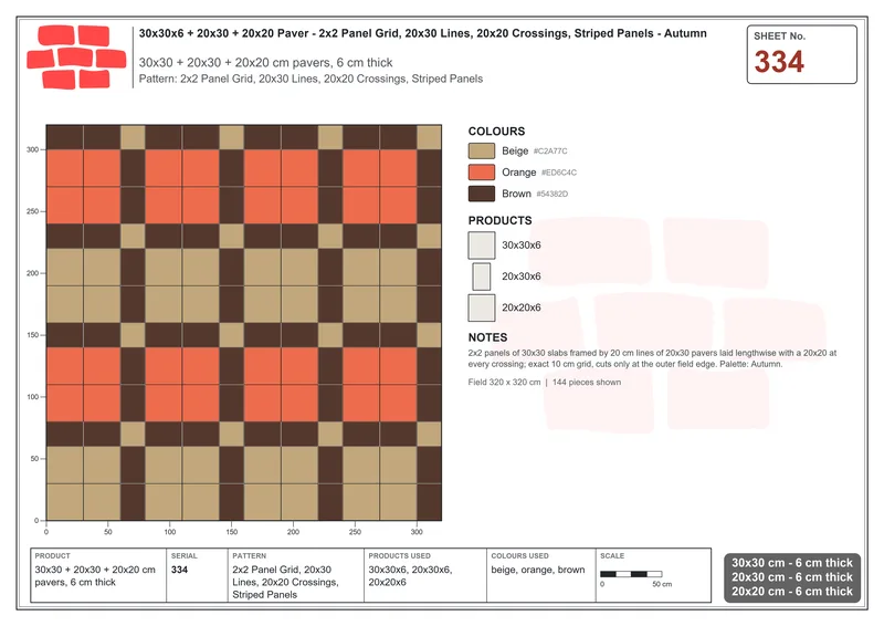 Interlock (Pasco) 30x30 cm · SQ33-334 · 2x2 Panel Grid, 20x30 Lines, 20x20 Crossings, Striped Panels · Laying plan Interlock (Pasco) 30x30 cm · SQ33-334 · 2x2 Panel Grid, 20x30 Lines, 20x20 Crossings, Striped Panels · Laying plan