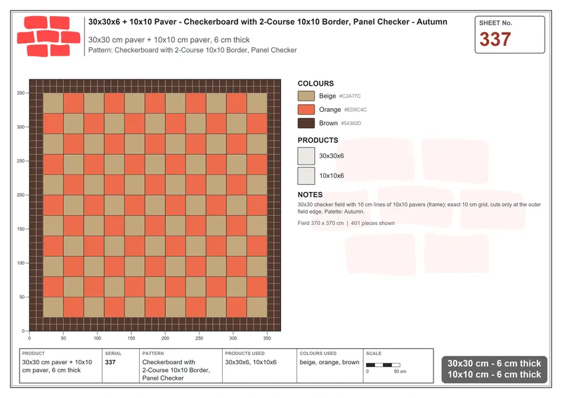 Interlock (Pasco) 30x30 cm · SQ33-337 · Checkerboard with 2-Course 10x10 Border, Panel Checker · Laying plan Interlock (Pasco) 30x30 cm · SQ33-337 · Checkerboard with 2-Course 10x10 Border, Panel Checker · Laying plan