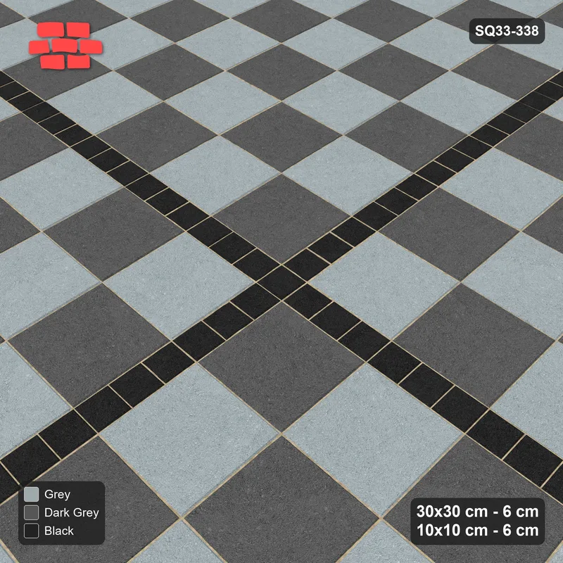 Interlock (Pasco) 30x30 cm · SQ33-338 · Checkerboard with 10x10 Centre Cross, Accent Lines · Side view Interlock (Pasco) 30x30 cm · SQ33-338 · Checkerboard with 10x10 Centre Cross, Accent Lines · Side view