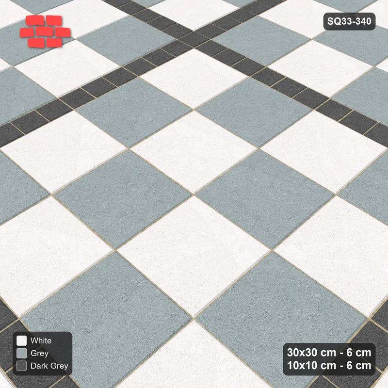 Interlock (Pasco) 30x30 cm · SQ33-340 · Checker Panels, 10x10 Grid and Border, Kerb Frame · Side view Interlock (Pasco) 30x30 cm · SQ33-340 · Checker Panels, 10x10 Grid and Border, Kerb Frame · Side view