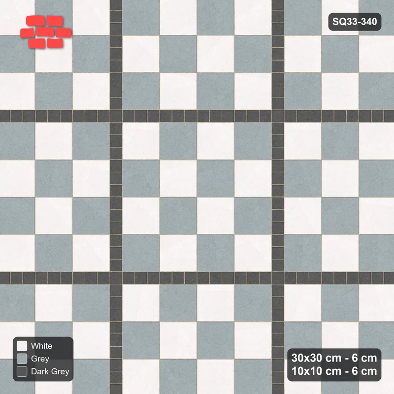 Interlock (Pasco) 30x30 cm · SQ33-340 · Checker Panels, 10x10 Grid and Border, Kerb Frame · Top view Interlock (Pasco) 30x30 cm · SQ33-340 · Checker Panels, 10x10 Grid and Border, Kerb Frame · Top view