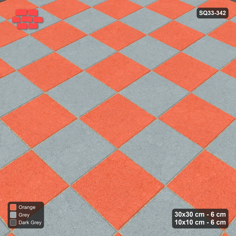 Interlock (Pasco) 30x30 cm · SQ33-342 · Checkerboard with 1-Course 10x10 Border, Accent Lines · Side view Interlock (Pasco) 30x30 cm · SQ33-342 · Checkerboard with 1-Course 10x10 Border, Accent Lines · Side view