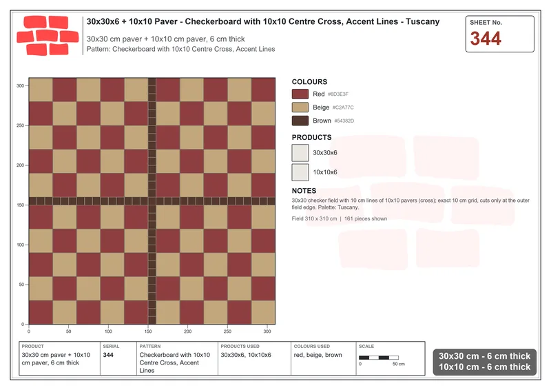 Interlock (Pasco) 30x30 cm · SQ33-344 · Checkerboard with 10x10 Centre Cross, Accent Lines · Laying plan Interlock (Pasco) 30x30 cm · SQ33-344 · Checkerboard with 10x10 Centre Cross, Accent Lines · Laying plan
