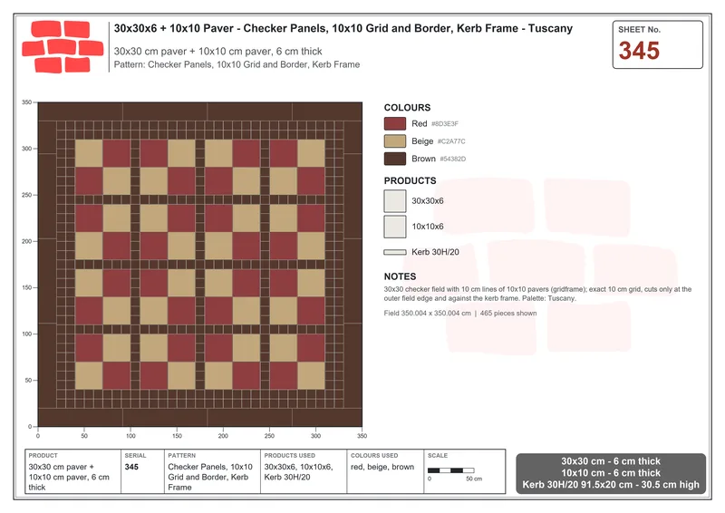 Interlock (Pasco) 30x30 cm · SQ33-345 · Checker Panels, 10x10 Grid and Border, Kerb Frame · Laying plan Interlock (Pasco) 30x30 cm · SQ33-345 · Checker Panels, 10x10 Grid and Border, Kerb Frame · Laying plan