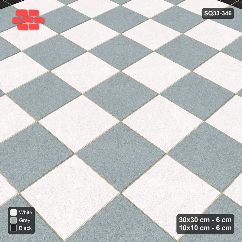 Interlock (Pasco) 30x30 cm · SQ33-346 · Checkerboard with 2-Course 10x10 Border, Accent Lines · Side view Interlock (Pasco) 30x30 cm · SQ33-346 · Checkerboard with 2-Course 10x10 Border, Accent Lines · Side view