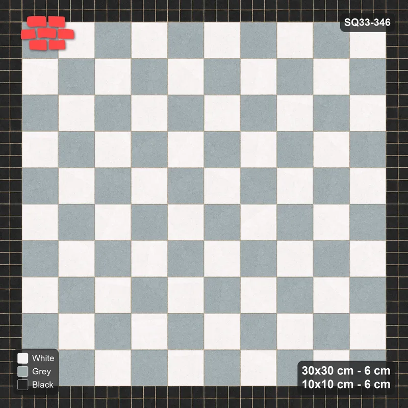 Interlock (Pasco) 30x30 cm · SQ33-346 · Checkerboard with 2-Course 10x10 Border, Accent Lines · Top view Interlock (Pasco) 30x30 cm · SQ33-346 · Checkerboard with 2-Course 10x10 Border, Accent Lines · Top view