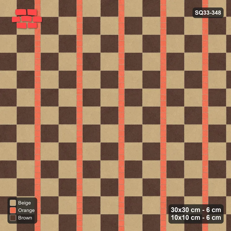 Interlock (Pasco) 30x30 cm · SQ33-348 · Checker Panels 2x2 with 10x10 Ribbons, Accent Lines · Top view Interlock (Pasco) 30x30 cm · SQ33-348 · Checker Panels 2x2 with 10x10 Ribbons, Accent Lines · Top view