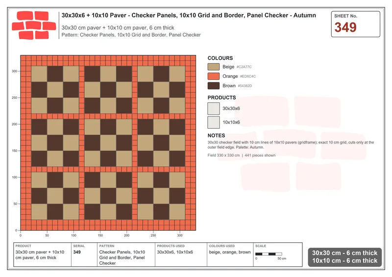 Interlock (Pasco) 30x30 cm · SQ33-349 · Checker Panels, 10x10 Grid and Border, Panel Checker · Laying plan Interlock (Pasco) 30x30 cm · SQ33-349 · Checker Panels, 10x10 Grid and Border, Panel Checker · Laying plan