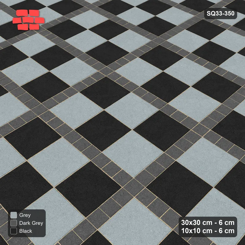 Interlock (Pasco) 30x30 cm · SQ33-350 · Checker Panels 3x2 with 10x10 Grid Lines, Kerb Frame · Side view Interlock (Pasco) 30x30 cm · SQ33-350 · Checker Panels 3x2 with 10x10 Grid Lines, Kerb Frame · Side view