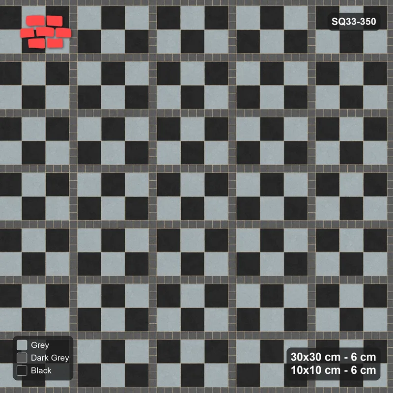 Interlock (Pasco) 30x30 cm · SQ33-350 · Checker Panels 3x2 with 10x10 Grid Lines, Kerb Frame · Top view Interlock (Pasco) 30x30 cm · SQ33-350 · Checker Panels 3x2 with 10x10 Grid Lines, Kerb Frame · Top view
