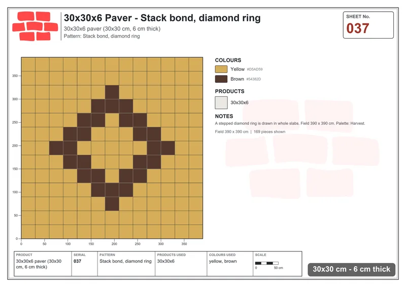 Interlock (Pasco) 30x30 cm · SQ33-37 · Stack bond, diamond ring · Laying plan Interlock (Pasco) 30x30 cm · SQ33-37 · Stack bond, diamond ring · Laying plan