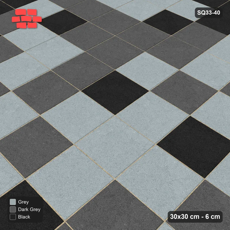 Interlock (Pasco) 30x30 cm · SQ33-40 · Stack bond, tonal blend with dark border · Side view Interlock (Pasco) 30x30 cm · SQ33-40 · Stack bond, tonal blend with dark border · Side view