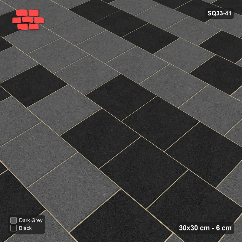Interlock (Pasco) 30x30 cm · SQ33-41 · Half-bond running in a kerb frame, tonal blend · Side view Interlock (Pasco) 30x30 cm · SQ33-41 · Half-bond running in a kerb frame, tonal blend · Side view