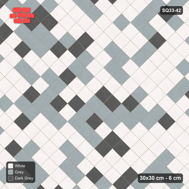 Interlock (Pasco) 30x30 cm · SQ33-42 · Diagonal stack, tonal blend · Top view Interlock (Pasco) 30x30 cm · SQ33-42 · Diagonal stack, tonal blend · Top view