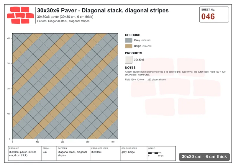 Interlock (Pasco) 30x30 cm · SQ33-46 · Diagonal stack, diagonal stripes · Laying plan Interlock (Pasco) 30x30 cm · SQ33-46 · Diagonal stack, diagonal stripes · Laying plan