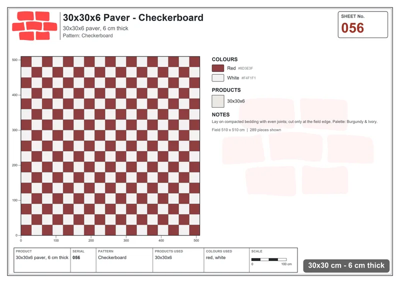 Interlock (Pasco) 30x30 cm · SQ33-56 · Checkerboard · Laying plan Interlock (Pasco) 30x30 cm · SQ33-56 · Checkerboard · Laying plan