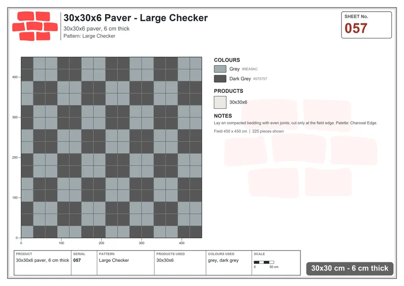 Interlock (Pasco) 30x30 cm · SQ33-57 · Large Checker · Laying plan Interlock (Pasco) 30x30 cm · SQ33-57 · Large Checker · Laying plan