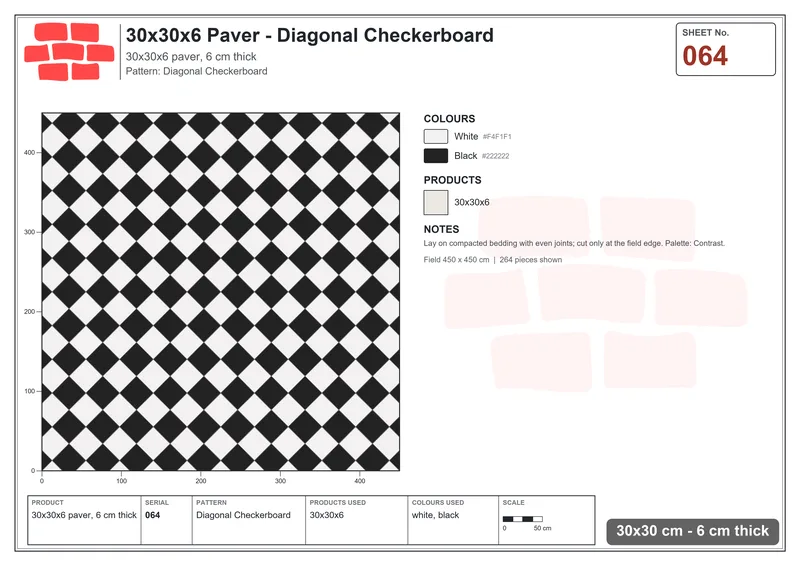 Interlock (Pasco) 30x30 cm · SQ33-64 · Diagonal Checkerboard · Laying plan Interlock (Pasco) 30x30 cm · SQ33-64 · Diagonal Checkerboard · Laying plan