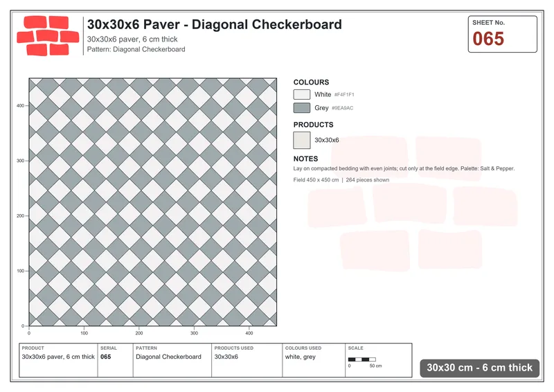 Interlock (Pasco) 30x30 cm · SQ33-65 · Diagonal Checkerboard · Laying plan Interlock (Pasco) 30x30 cm · SQ33-65 · Diagonal Checkerboard · Laying plan