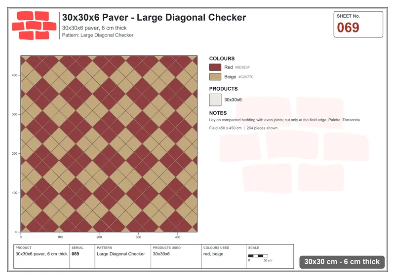 Interlock (Pasco) 30x30 cm · SQ33-69 · Large Diagonal Checker · Laying plan Interlock (Pasco) 30x30 cm · SQ33-69 · Large Diagonal Checker · Laying plan