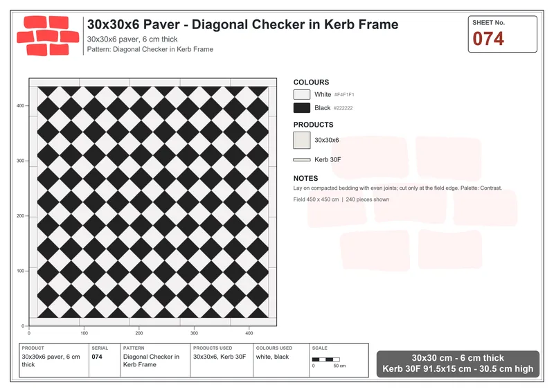 Interlock (Pasco) 30x30 cm · SQ33-74 · Diagonal Checker in Kerb Frame · Laying plan Interlock (Pasco) 30x30 cm · SQ33-74 · Diagonal Checker in Kerb Frame · Laying plan