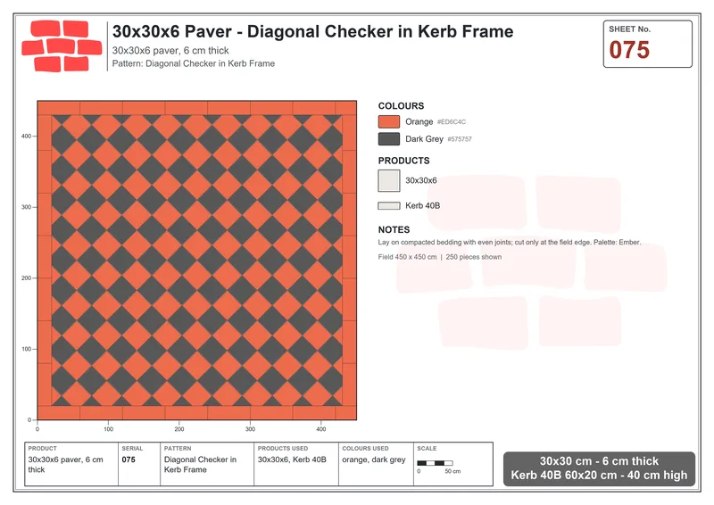 Interlock (Pasco) 30x30 cm · SQ33-75 · Diagonal Checker in Kerb Frame · Laying plan Interlock (Pasco) 30x30 cm · SQ33-75 · Diagonal Checker in Kerb Frame · Laying plan