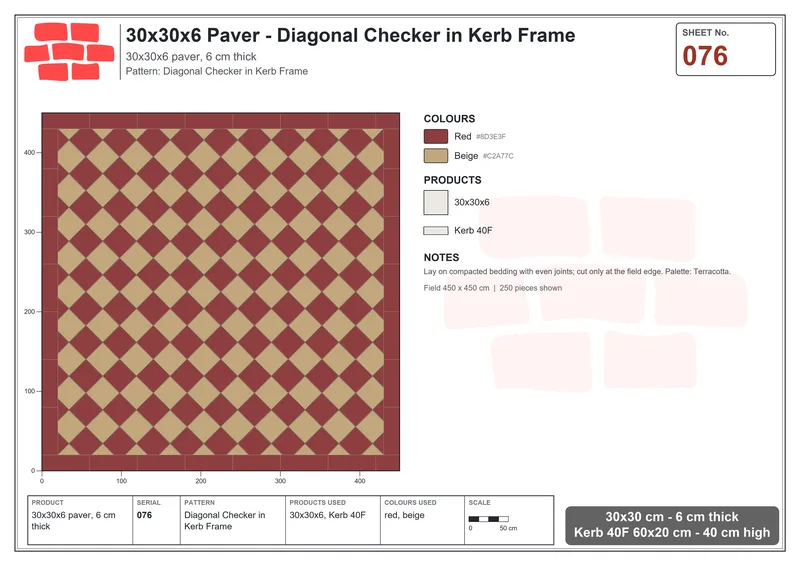 Interlock (Pasco) 30x30 cm · SQ33-76 · Diagonal Checker in Kerb Frame · Laying plan Interlock (Pasco) 30x30 cm · SQ33-76 · Diagonal Checker in Kerb Frame · Laying plan