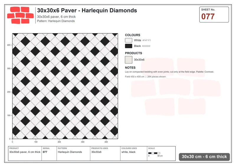 Interlock (Pasco) 30x30 cm · SQ33-77 · Harlequin Diamonds · Laying plan Interlock (Pasco) 30x30 cm · SQ33-77 · Harlequin Diamonds · Laying plan