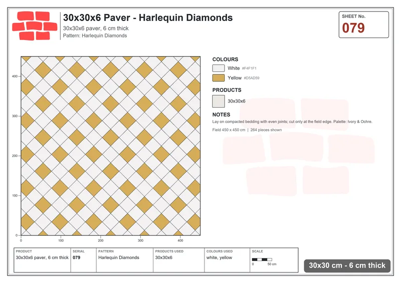 Interlock (Pasco) 30x30 cm · SQ33-79 · Harlequin Diamonds · Laying plan Interlock (Pasco) 30x30 cm · SQ33-79 · Harlequin Diamonds · Laying plan