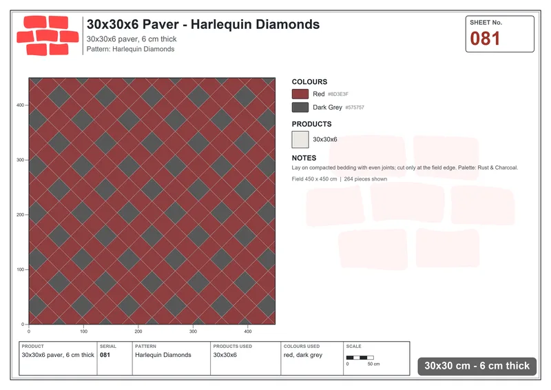 Interlock (Pasco) 30x30 cm · SQ33-81 · Harlequin Diamonds · Laying plan Interlock (Pasco) 30x30 cm · SQ33-81 · Harlequin Diamonds · Laying plan