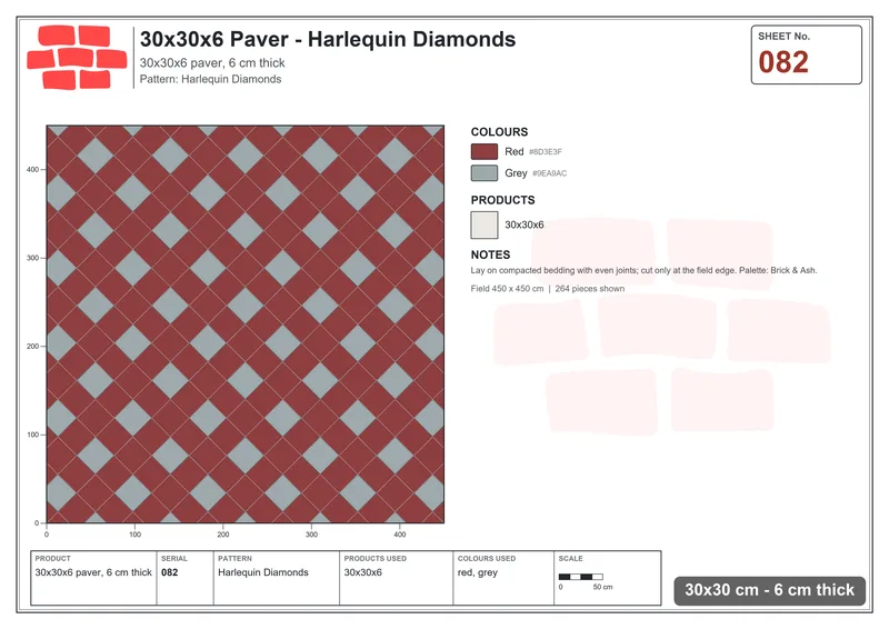 Interlock (Pasco) 30x30 cm · SQ33-82 · Harlequin Diamonds · Laying plan Interlock (Pasco) 30x30 cm · SQ33-82 · Harlequin Diamonds · Laying plan