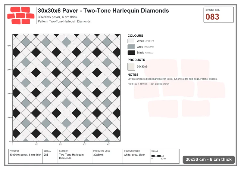Interlock (Pasco) 30x30 cm · SQ33-83 · Two-Tone Harlequin Diamonds · Laying plan Interlock (Pasco) 30x30 cm · SQ33-83 · Two-Tone Harlequin Diamonds · Laying plan