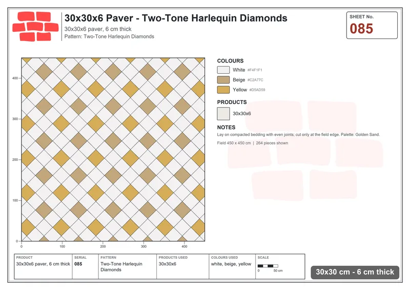 Interlock (Pasco) 30x30 cm · SQ33-85 · Two-Tone Harlequin Diamonds · Laying plan Interlock (Pasco) 30x30 cm · SQ33-85 · Two-Tone Harlequin Diamonds · Laying plan